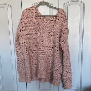 Free People Mauve Pointelle V-Neck Sweater | Oversized Fits like XL/L